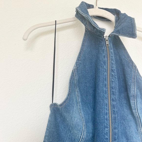 Alice + Olivia Denim Front Zip Halter Neck Jumpsuit - Picture 3 of 11